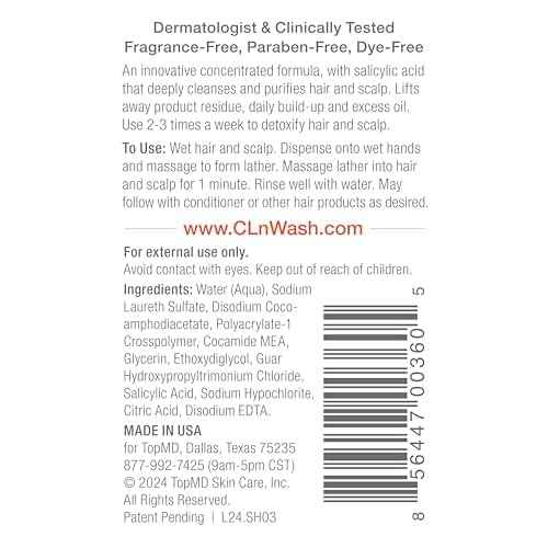 CLn Shampoo with Salicylic Acid ? 3 fl oz, Clarifying Anti Dandruff Shampoo for Oily Hair, Itchy or Flaky Scalp Prone to Dandruff, Folliculitis & Seborrheic Dermatitis, Hypoallergenic Formula