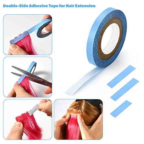 EHDIS Hair Extensions Tools Kit Tape in Hair Extensions Pliers Flat Surface Hair Sealing Pliers with Double-Sided Hair Extension Replacement Tape Lace Front Wig Adhesive Tape Roll Tape Scraper Tool