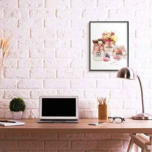 Stupell Industries Fashion Cosmetic Jars and Floral Bouquet Ziwei Li Black Framed Wall Art, 24 x 30