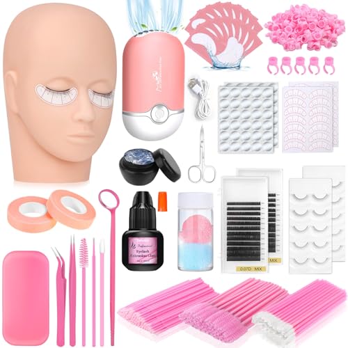 EyeLash Extension Kit for Beginners, Professional Lash EyeLash Extension Practice Kit with Everything, Mannequin Head, Eye Lashes Glue, Lash Kit for Eyelash Extensions Beginners Training
