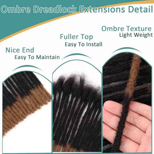 Viovian 0.6cm Human Dreadlock Extensions 12 Inch 30 Strands Real Dreads Human Hair Loc Natural Dread for Men Color 1b/30