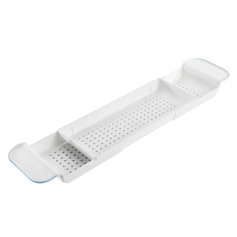 madesmart Expandable Bathtub Tray, Adjustable Bath Caddy & Over Tub Organizer Shelf for Bath Accessories, Soap, Razors, Towels, Toys & Toiletries, Non Slip Silicone Grip, Drainage Holes, Blue