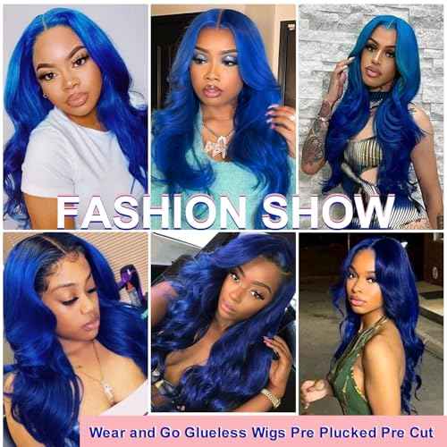 Blue Wear and Go Glueless Wigs Human Hair Pre Cut 9x6 Blue Body Wave HD Lace Front Wig Pre Plucked Colored Lace Closure Wigs for Women 22 Inch 180 Density