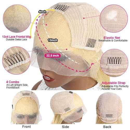 16 Inch Blonde Bob Wig Human Hair Pre Plucked with Baby Hair Straight 613 Bob Wig Human Hair 180 Density 13x4 HD Transparent Lace Blonde Short Wigs 613 Glueless Wigs for Women