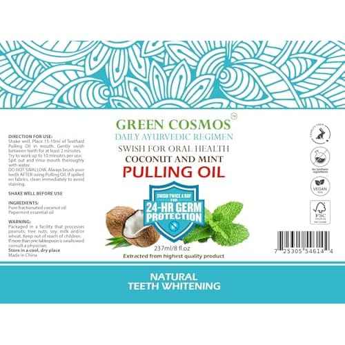 Coconut Mint Pulling Oil Mouthwash, 237ml Natural Teeth Whitening, Ayurvedic Daily Swish for Oral Health Alcohol & Fluoride Free, Healthy Gums, Fresh Breath, Solution for Bad Breath (One Pack)