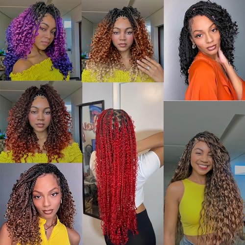 COOKOO 30 Inch Boho Box Braids 8 Packs Goddess Box Braids Crochet Hair Hippie Braiding Hair With Curly Ends Pre-looped Synthetic Crochet Hair for Black Women 53#