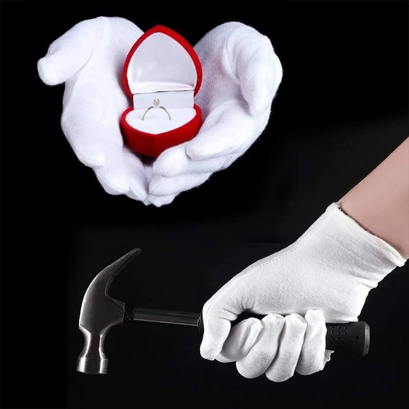 ADOPLX 24 Pcs White Cotton Gloves, Safety Work Gloves, Stretchable Lining, Medium Size