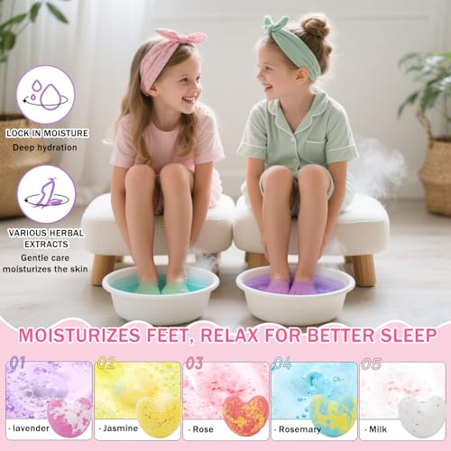 50 PCS Spa Party Supplies for Girls & Women, Facial Masks- Hand Cream- Lip Balm- Bath Bomb- Eye Mask- Compressed Towel- Hair Ties- Lip Brush- Organza Bags, Spa Kit for Birthday, Sleepover, Spa Day