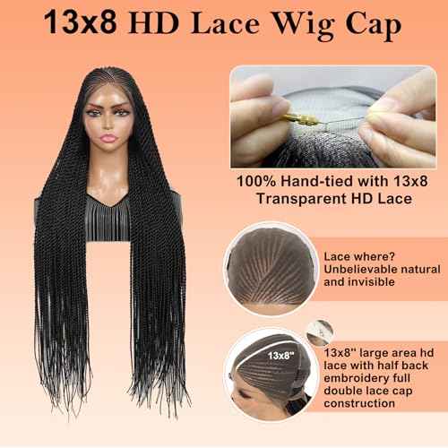 Brinbea 13X8'' HD Lace Cornrow Braided Wigs for Black Women Cornrow Twisted Braid Wig with Baby Hair Unique Look Premium Synthetic Braided Lace Front Wigs Black Braided Wigs 36 Inches