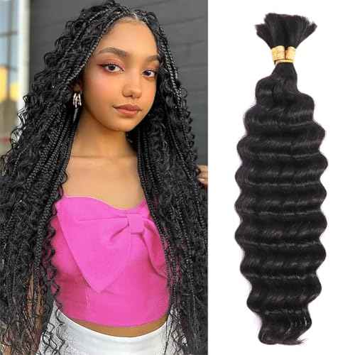 Human Braiding Hair for Boho Braids No Weft 18 Inch Curly Boho Hair for Braiding Knotless 12A Deep Wave Bulk Bohemian Human Hair 1 Bundle/80g