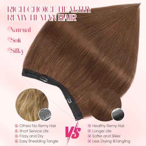 Rich Choices 100% Real Human Halo Hair Extensions for Women Remy Halo Extension Invisible Wire Hairpiece Clip in One Piece Hairpiece Upgrade Adds Weight 80g 16 Inch #4 Medium Brown