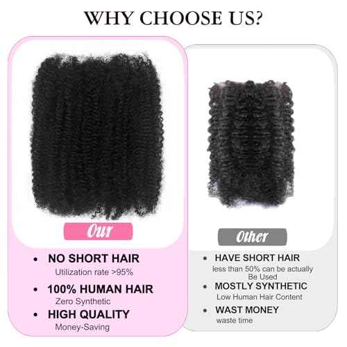 Dilekay Afro Kinkys Bulk Human Hair 16 Inch 2 Bundles 100g 100% Human Hair for Mini Twist Braiding Dreadlocks Extensions Locs Repair Afro Kinky Curly Hair Bulk Dark Brown