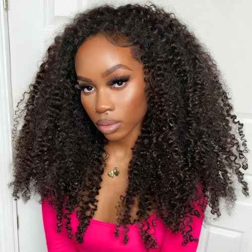 Kinky Curly Half Wig Human Hair 250% Density 20 Inch 3 In 1 Seamless Flip Over Drawstring Ponytail Headband Wig Human Hair Glueless Wear and Go 100% Human Hair Burmese Kinky Curly Half Wigs