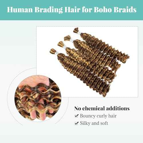 30 Inch Highlight Honey Blonde Human Braiding Hair for Boho Braids Deep Curly Bulk Human Hair for Braiding No Weft 2 Bundles 100G Water Wave Wet And Wavy Micro Braiding Extensions