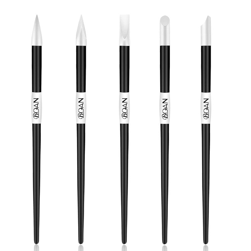 BQAN Nail Art Sculpture Pen Set - 5 Silicone Brushes for Gel & Acrylic Nails | Home Salon Tools (Black)