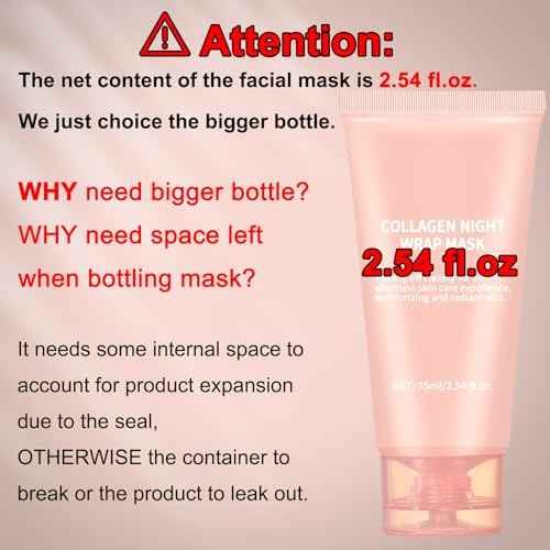 Collagen Night Wrapping Mask Peel-Off Overnight Collagen Face Mask - Deeply Hydrates & Firming & Glowy - Reduce Sagging & Wrinkle For Glowing Skin 2.54 fl.oz with Mask Applicator