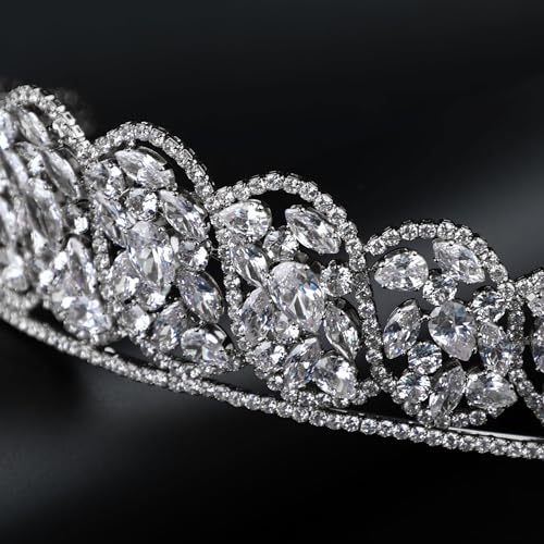 QXMYOO Princess Pearl Crowns Cubic Zirconia Queen Tiaras for Bride Headdress Vintage Birthday Prom Pageant Wedding Tiaras and Crowns Silver Crystal Bridal Hair Accessories