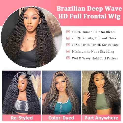 26 Inch Deep Wave Lace Front Wigs Human Hair 210 Density 13x6 Curly HD Transparent Lace Front Wigs Human Hair Pre Plucked with Baby Hair