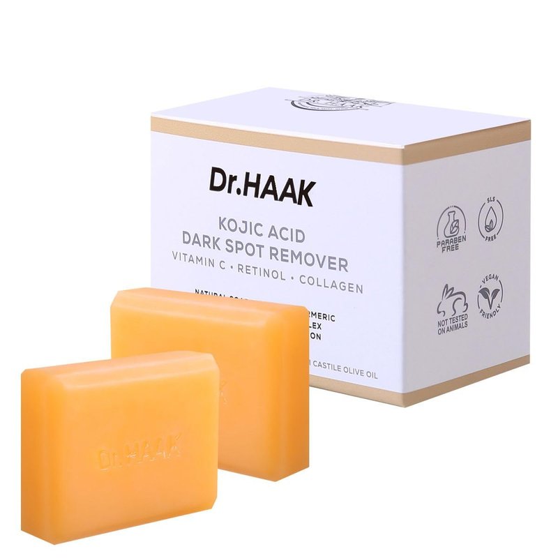 Dr. HAAK Kojic Acid Dark Spot Remover Soap –Skin Brightening Bar with Vitamin C, Retinol, Collagen & Turmeric –Formula with Hyaluronic Acid, Vitamin E, Shea Butter & Castile Olive Oil (2 Pack)