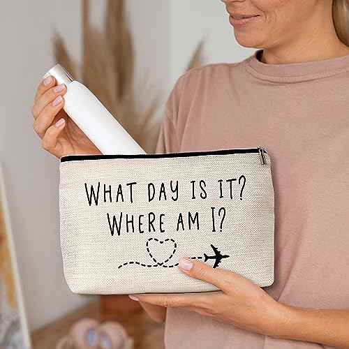 AWSICE Flight Attendant Makeup Bag What Day Is It Where Am I Cosmetic Travel Toiletry Bags Friendship Gift For Stewardess Flight Crew Women Sister Friend-A13