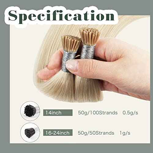 Sixstarhair Blonde I Tip Hair Extensions - Real Human Hair, Ash Blonde, Silky Straight Keratin, 22 Inch, 50g, 50 Strands