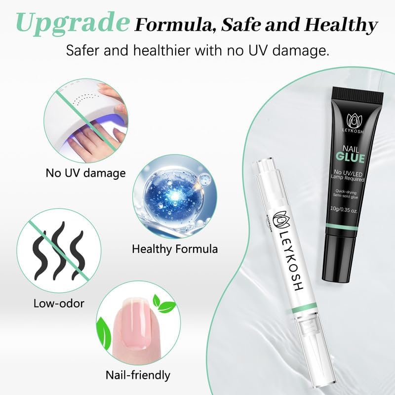 Nail Glue for Press Ons - 10g Quick Drying Semi-Solid Formula | 5ml Remover Pen Set for Easy Application & Gentle Removal