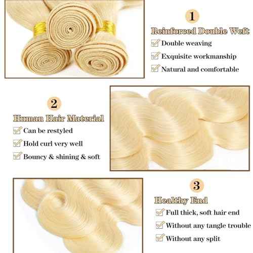 613 Blonde Bundles Human Hair Body Wave 16 18 20 inch 100% Unprocessed Virgin Human Hair Extensions 12A Quick Weave Human Hair Bundles Double Weft