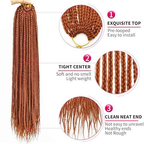 Box Braids Crochet Hair 22Inch 6Packs Crochet Hair Pre-looped Synthetic Ginger Crochet Box Braids for Black Women (350#, 22inch)