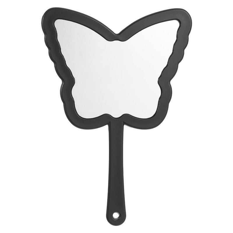 Butterfly Shaped Hand Held Mirror with Handle, Cute Cosmetic Travel Handheld Mirror, Single-Sided Portable Travel Vanity Lash Hand Held Mirrors for Shaving Makeup Men & Women (Black, 6 x 8 Inch)