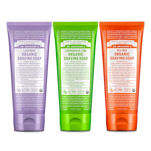 Dr. Bronner's Organic Shaving Soap? 3 Pack Variety, 7oz (Lavender, Tea Tree, Lemongrass)? Moisturizing Shave Soap for Men & Women? Certified Organic Sugar & Shikakai? For Face, Underarms & Legs