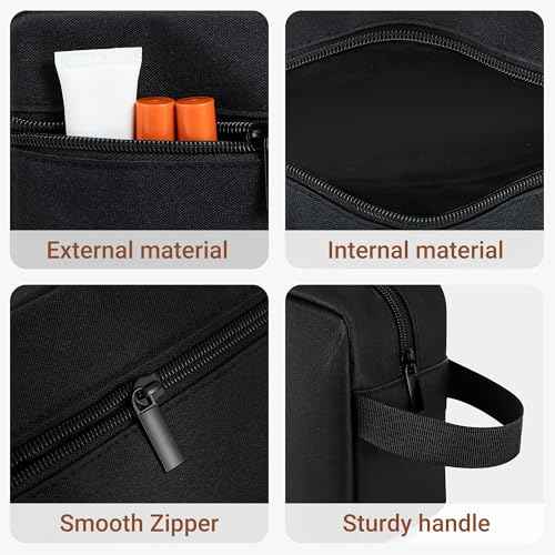 Elviros Travel Toiletry Bag for Women and Men,Lightweight Makeup Bag Hanging Dopp Kit with Shaving Compartment Cosmetic Organizer Large Tool Bag Travel Essentials,Gifts for Men(Large,Black)