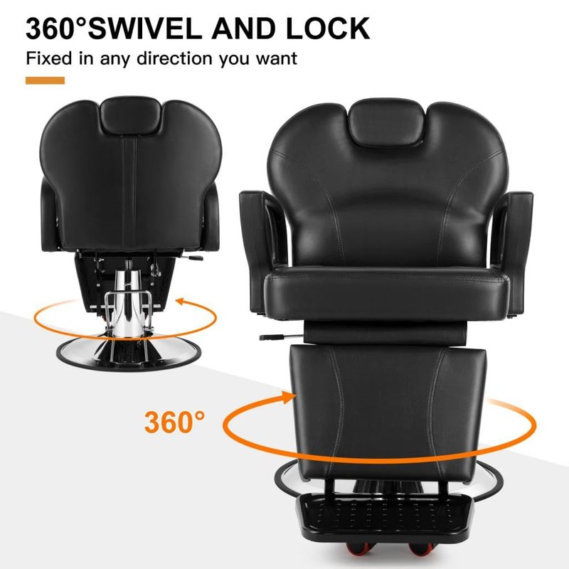 Artist hand Barber Chair Reclining Salon Chairs for Hair Stylist, Heavy Duty Stylist Hairdressing Shampoo Chair with Headrest and Footrest, 360 Degree Swivel, Spa Beauty Equipment, Black