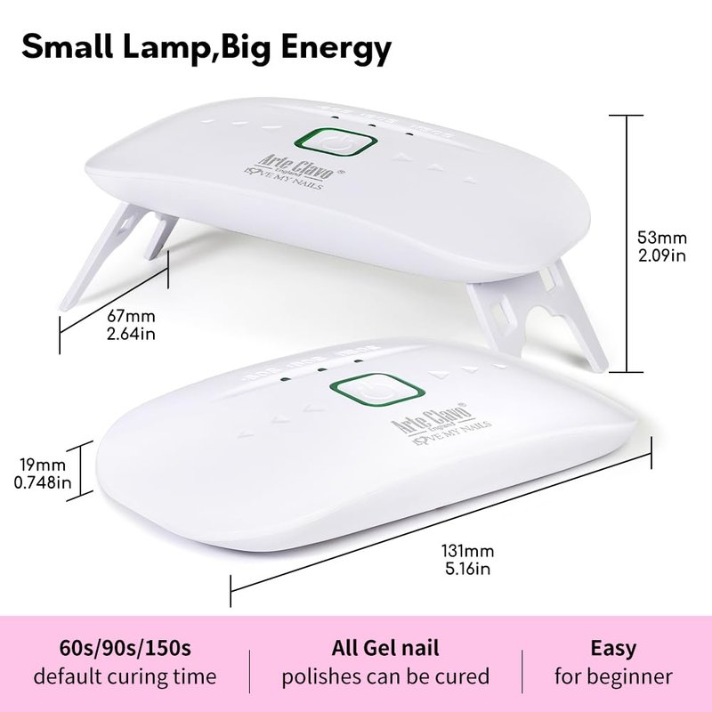 Arte Clavo UV Nail Lamp, 8W Mini USB Portable LED Light for Gel Polish, Cure Dry with 60s 120s 150s Timer Setting, Flash Curing Lamp for Art Salon, Home DIY