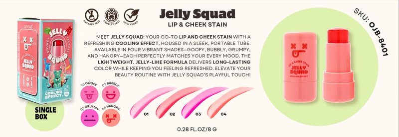 Jelly Squad Lip and Cheek Stain – 2-in-1 Tinted Jelly Blush & Lip Stain, Long-Lasting, Lightweight, Natural Finish – Buildable, Blendable Color – Grumpy (4PCS, 0.28 FL.OZ/8G（pack of 4）)