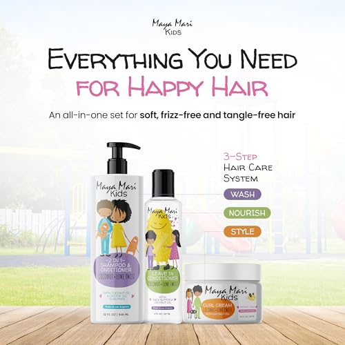 Kids Curly Hair Gift Set | 2-in-1 Kids Shampoo & Conditioner, Curl Cream, & Leave-In Conditioner | Shea Butter, Tear-Free, Frizz Control, & Sulfate-Free, 32 Fl Oz