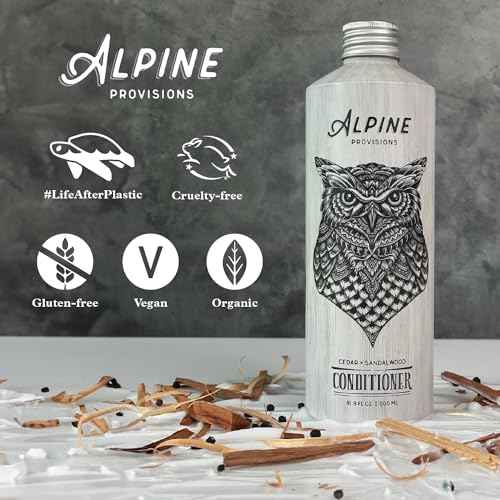 Alpine Provisions Cedar & Sandalwood Organic Conditioner - Natural, Moisturizing, & Strengthening w/Essential Oils, Sunflower oil & Aloe Vera, Vegan, Sulfate - Plant-Based Hair Care - 16.9 FL Oz