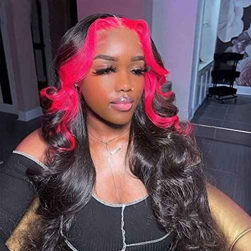 Wave Ombre Lace Frontal Wig Human Hair Wigs 13X4X1 Pink/Red 150% Density 22inch T Part Transparent Lace Front Wigs for Black Women