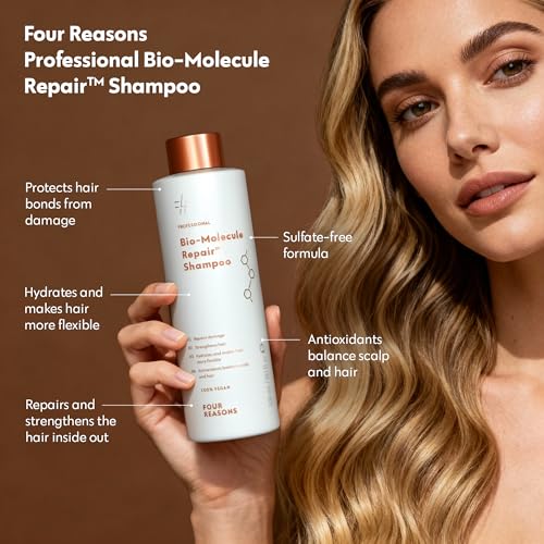 FOUR REASONS Bio-Molecule Bond Repair Shampoo for Color Treated Hair ? Moisturizing, Strengthening & Anti Frizz Shampoo for Damaged Hair ? Sulfate Free, Vegan & Cruelty Free, 10.1 Fl Oz