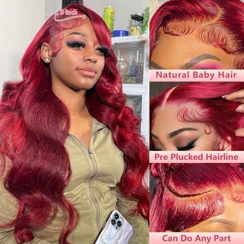 26 Inch Burgundy Wig Human Hair 13x6 HD Transparent 99j Body Wave Lace Front Wigs Human Pre Plucked 180 Density,100% Real Human Hair No Synthetic Blend No Tangle No Shedding Triple Lifespan 3X