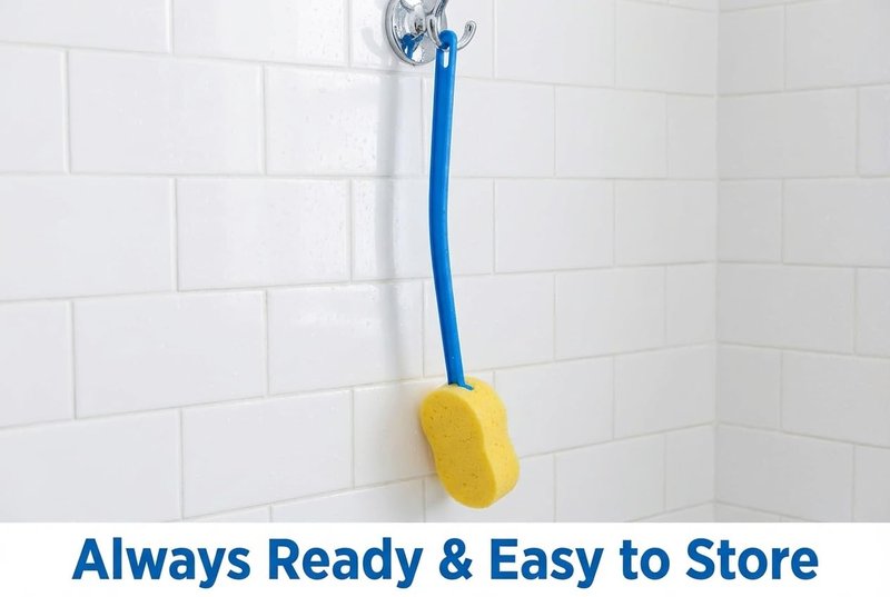 NOVA 23” Extra Long Bath & Back Sponge Brush – Long Handle Body Washer & Back Scrubber for Hard-to-Reach Back, Legs & Feet, Great for Applying Lotion or Cream, Lightweight Shower & Bath Brush with Hanging Loop
