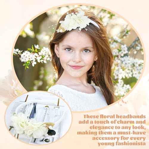5 Pieces Pink Ivory Chiffon Flower Plasitc Headbands Floral Hair Bands Hoops Accessories for Baby Girls Toddlers Kids Teens