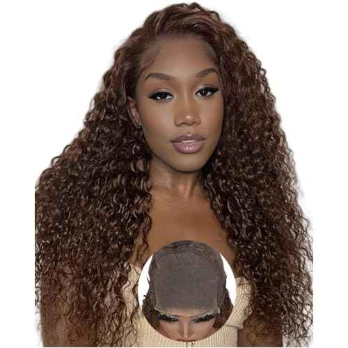 ONICE Wear And Go Glueless Wigs Human Hair Pre Plucked Pre Cut 5x5 HD Lace Closure Human Hair Wigs For Black Women Upgraded No Glue Deep Wave Lace Front Wigs Human Hair(Chocolate Brown,18Inch)