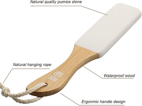 Pumice Stone Foot File (2-Pack), Wooden Handle Foot Scrubber & Callus Remover for Dry, Rough Skin and Corns Pedicure