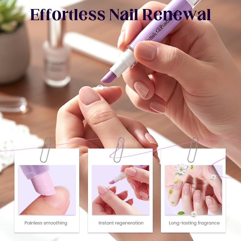 Cuticle Oil Pusher Pen Set - 2-in-1 Ceramic Nail Care Tools | Portable Purple Design