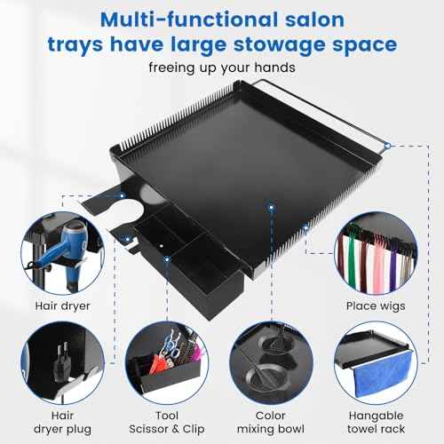 Rolling Salon Tray, Hairstylist Tray on Wheels with Holder and Hair Separator Stand for Salon Station, Salon Tray Cart, Salon Trolley Cart for Salon&Home Use