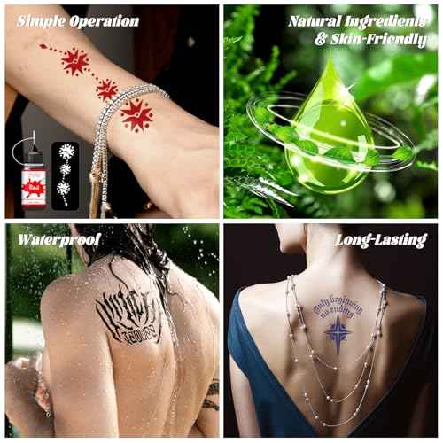 12 Bottles Temporary Tattoo Ink Kit with 130 Tattoo Stencils Designs, 9 Colors (3 Black,2 Red,1 Dark Red,Brown,Blue,Navy Blue,Purple,Green,Orange),Body Art DIY Gifts Set Fun for Kids Adults