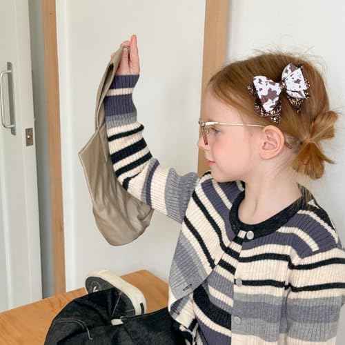 2 Pack 3.5-Inch Glitter Sparkly Brown Cow Hair Bow Clips for Western Cowgirls Cute Moo Cow Alligator Hairpins Barrettes Toddler Teens Women Kids Birthday Party Decorations Gift