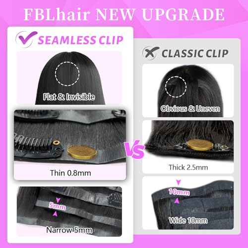 16 inch Seamless Body Wave Clip in Extensions Real Human Hair Extensions Clip Ins 110g 7pcs Thick Invisible Clip in Hair Extensions #1B Natural Black
