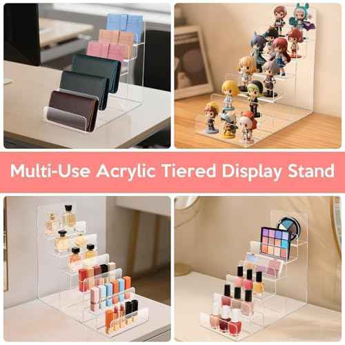 2PCS Acrylic Purse Display Stand,6-Tier Wallet Display Stand Purse Handbag Organizer Shelf,Clear Perfume Stand Jewelry Riser Rack,Acrylic Shelf for Cosmetic Perfume Jewelry Sunglasses Handbag