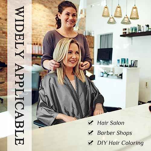 Leumoi 8 Pcs Salon Robes Hair Cape Salon Client Gown Robes Cape with Pockets for Clients Women (Gray)